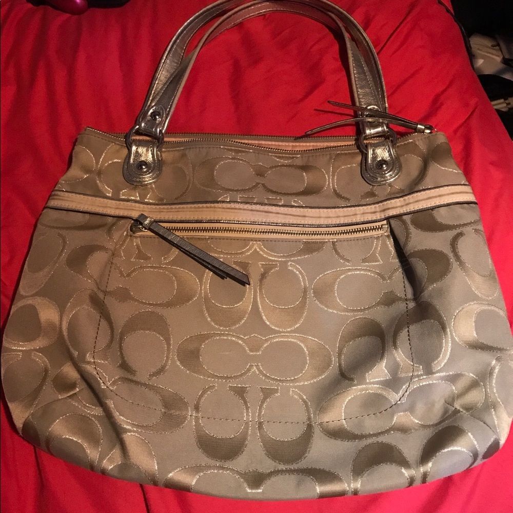 Coach Poppy Metallic Silver Tote